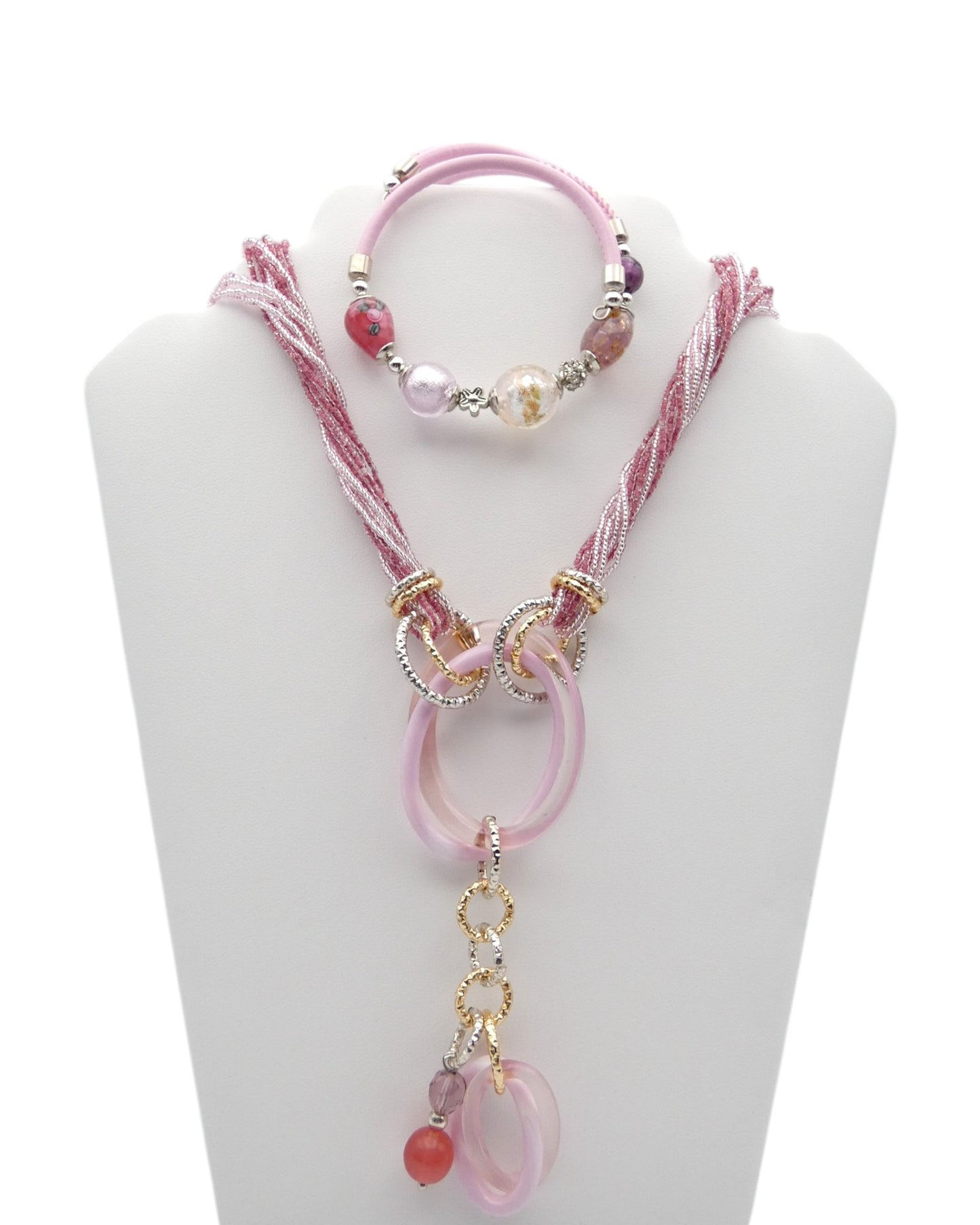 Parure - Collana ‘doppia catena’ con Bracciale - Rosa - Rossi e Rossi - Bottega Rossi e Rossi