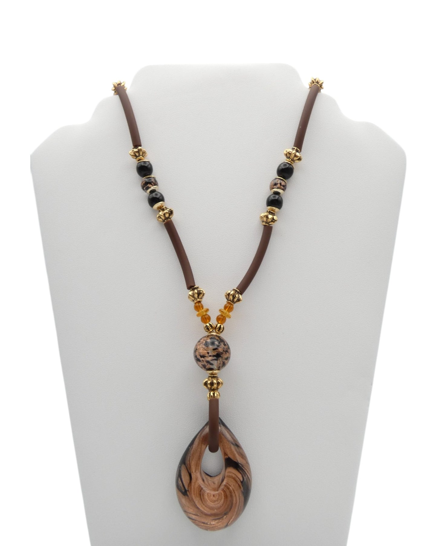 Collana con anima d'acciaio e caucciù con Pendente - Nero Avventurina - Rossi e Rossi - Bottega Rossi e Rossi