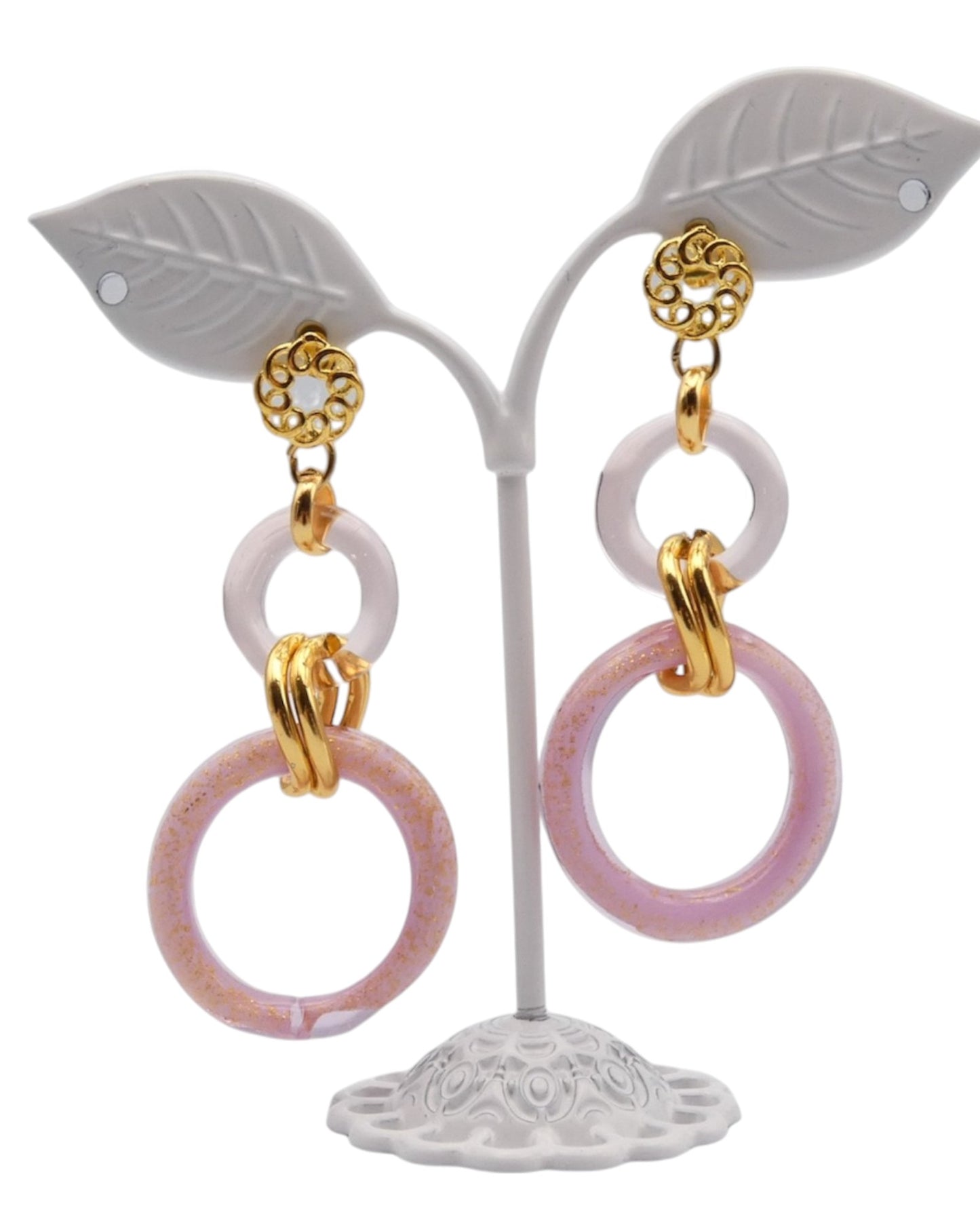 Orecchini ‘doppio cerchio’ in vetro di Murano con Foglia - Varie Colorazioni - Bottega Rossi e Rossi