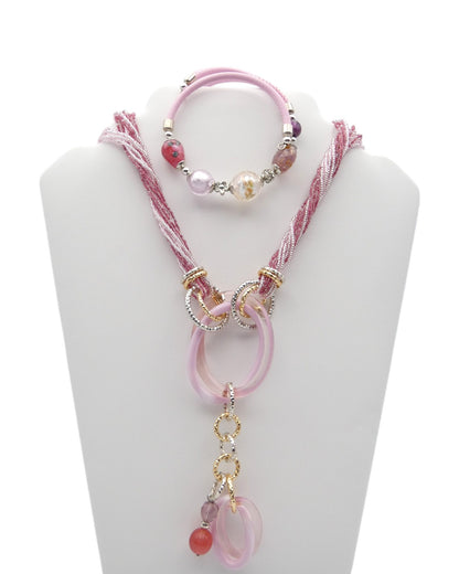 Parure - Collana ‘doppia catena’ con Bracciale - Rosa - Rossi e Rossi - Bottega Rossi e Rossi